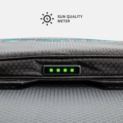 Close-up of the Spectre solar panel sun quality meter indicator lights.