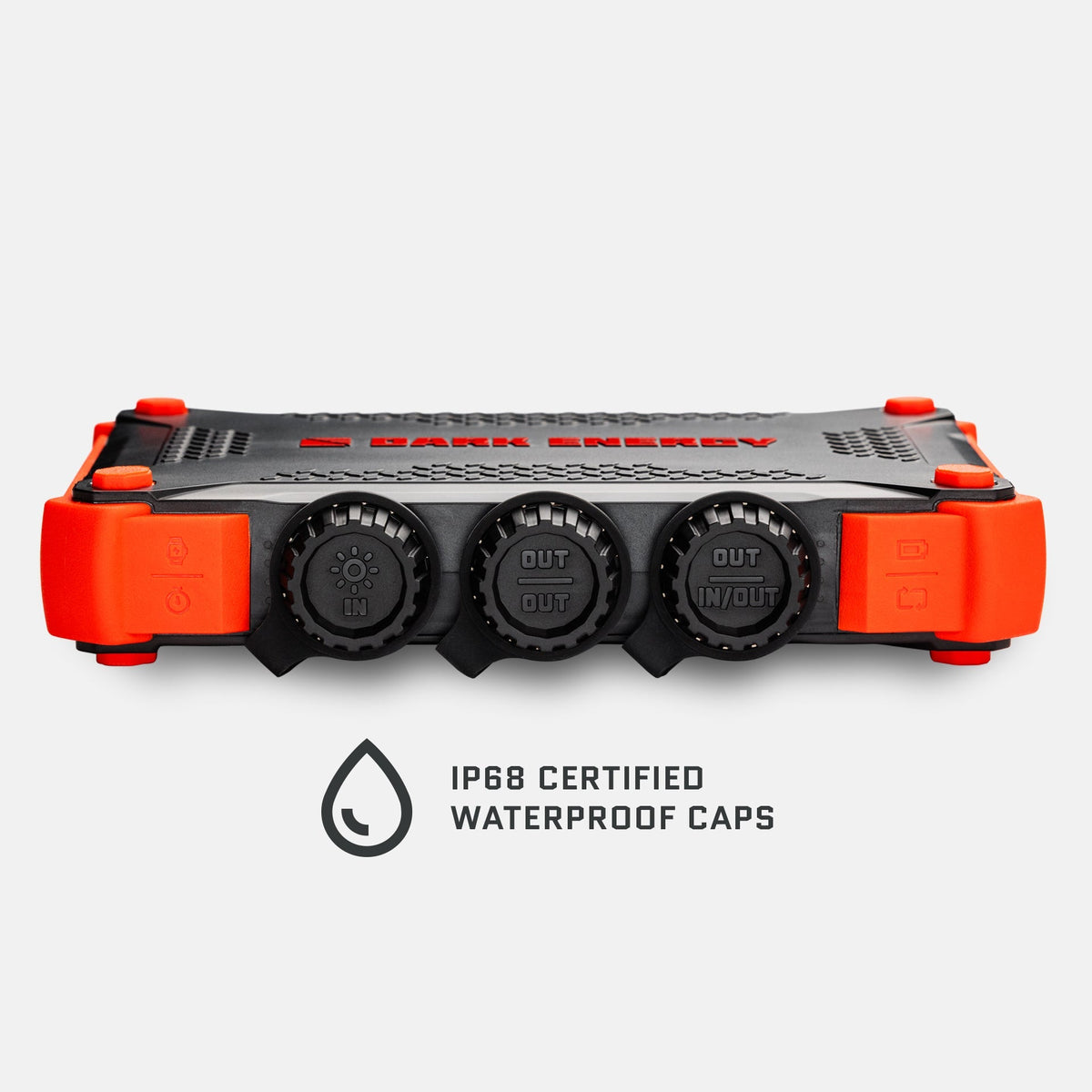 Poseidon XL power bank with IP68 certified waterproof port caps.